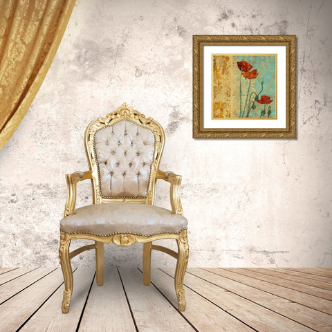 Poppies and Damask I Gold Ornate Wood Framed Art Print with Double Matting by Montillio, Louise