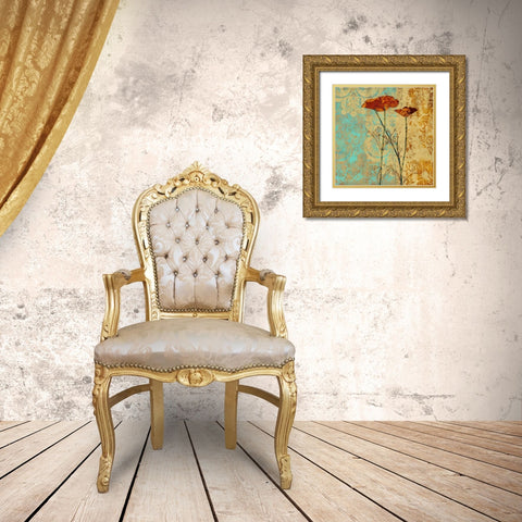 Poppies and Damask II Gold Ornate Wood Framed Art Print with Double Matting by Montillio, Louise