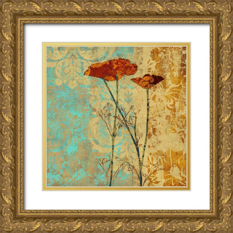 Poppies and Damask II Gold Ornate Wood Framed Art Print with Double Matting by Montillio, Louise