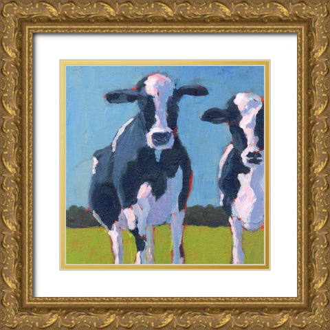 Cow Pals I Gold Ornate Wood Framed Art Print with Double Matting by Young, Carol