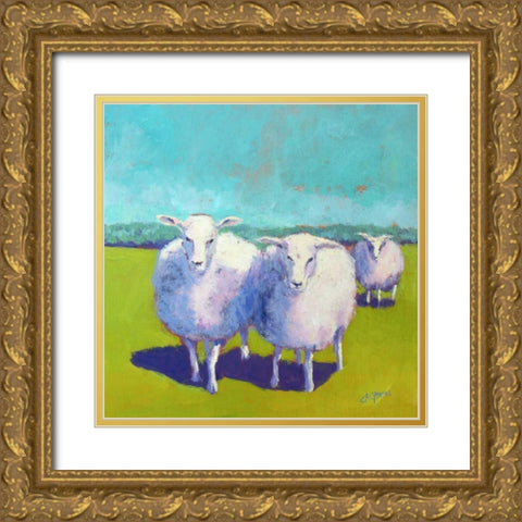 Sheep Pals I Gold Ornate Wood Framed Art Print with Double Matting by Young, Carol