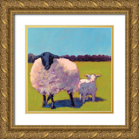 Sheep Pals III Gold Ornate Wood Framed Art Print with Double Matting by Young, Carol
