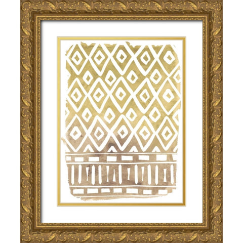 Mud Cloth Motif II Gold Ornate Wood Framed Art Print with Double Matting by Vess, June Erica