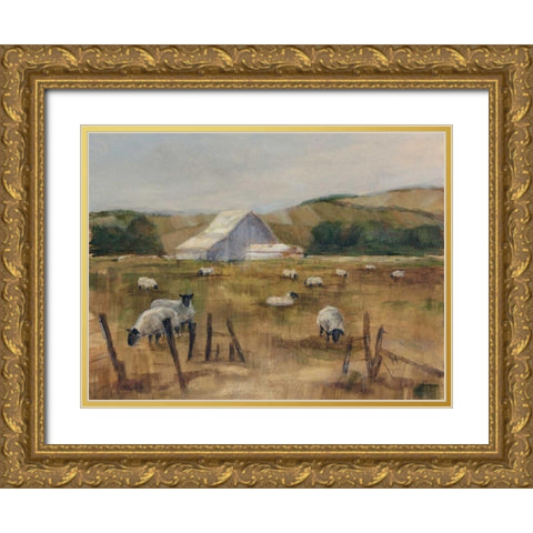 Grazing Sheep I Gold Ornate Wood Framed Art Print with Double Matting by Harper, Ethan