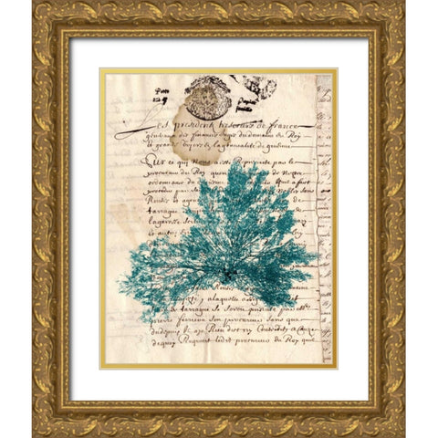 Vintage Teal Seaweed III Gold Ornate Wood Framed Art Print with Double Matting by Vision Studio