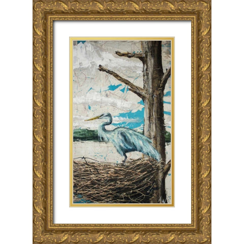 Midway Heron I Gold Ornate Wood Framed Art Print with Double Matting by Wickey, Allison
