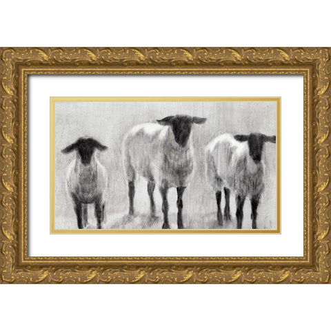 Rustic Sheep II Gold Ornate Wood Framed Art Print with Double Matting by Harper, Ethan