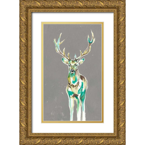 Solitary Deer II Gold Ornate Wood Framed Art Print with Double Matting by Goldberger, Jennifer