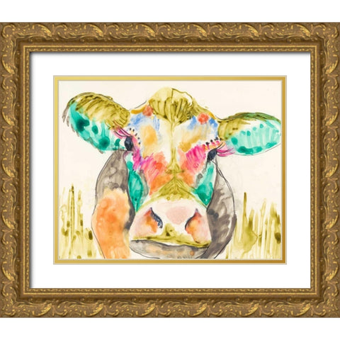 Hifi Cow I Gold Ornate Wood Framed Art Print with Double Matting by Goldberger, Jennifer