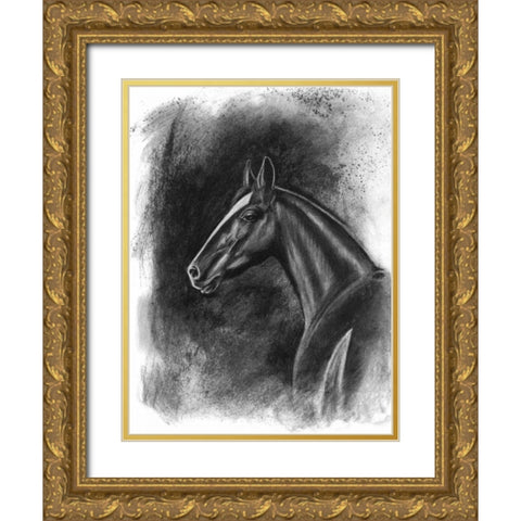 Charcoal Equestrian Portrait II Gold Ornate Wood Framed Art Print with Double Matting by McCavitt, Naomi