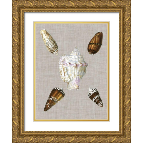 Shells on Linen II Gold Ornate Wood Framed Art Print with Double Matting by Vision Studio