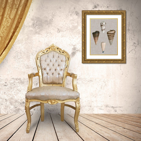 Shells on Linen III Gold Ornate Wood Framed Art Print with Double Matting by Vision Studio