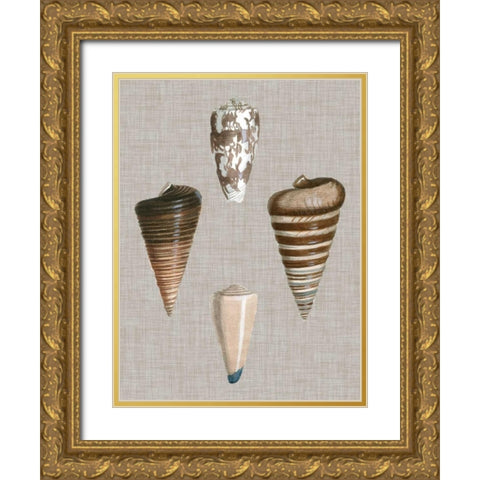 Shells on Linen III Gold Ornate Wood Framed Art Print with Double Matting by Vision Studio