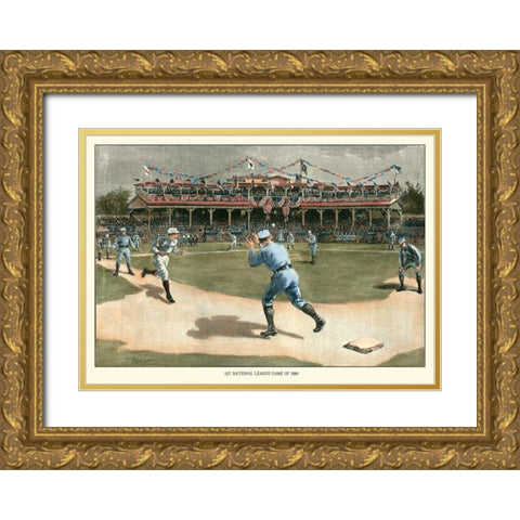 National League Game 1886 Gold Ornate Wood Framed Art Print with Double Matting by Snyder