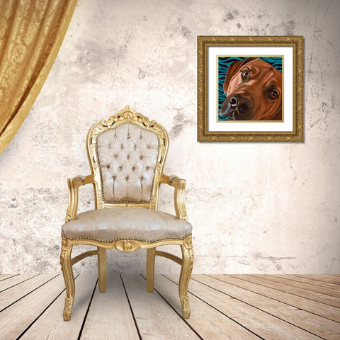 Dlynns Dogs - Bunsen Gold Ornate Wood Framed Art Print with Double Matting by Roll, Dylnn