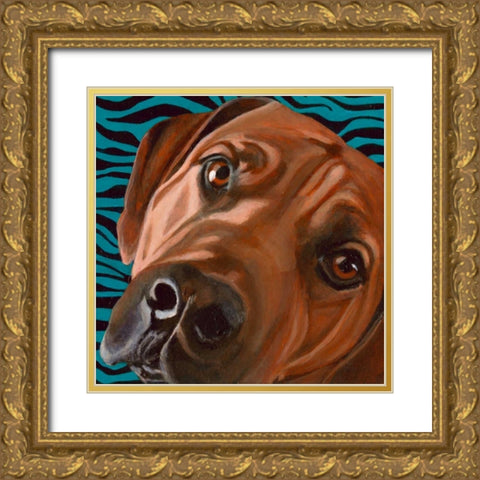 Dlynns Dogs - Bunsen Gold Ornate Wood Framed Art Print with Double Matting by Roll, Dylnn