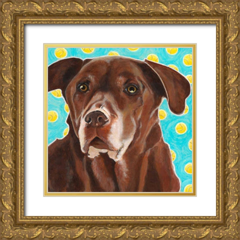 Dlynns Dogs - Get Your Ball Gold Ornate Wood Framed Art Print with Double Matting by Roll, Dylnn