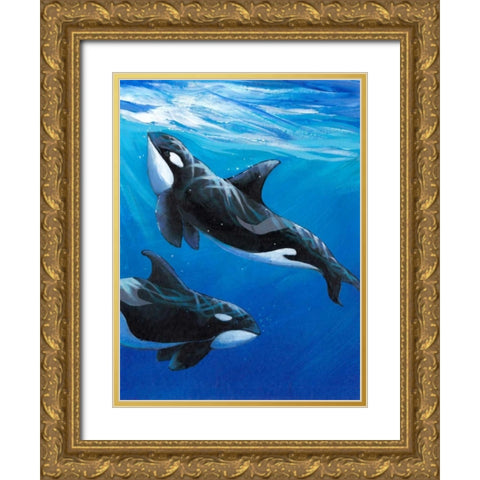 Under Sea Whales II Gold Ornate Wood Framed Art Print with Double Matting by OToole, Tim