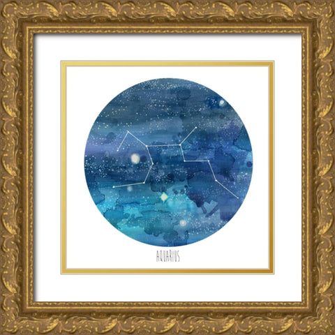 Constellation-Aquarius Gold Ornate Wood Framed Art Print with Double Matting by McCavitt, Naomi