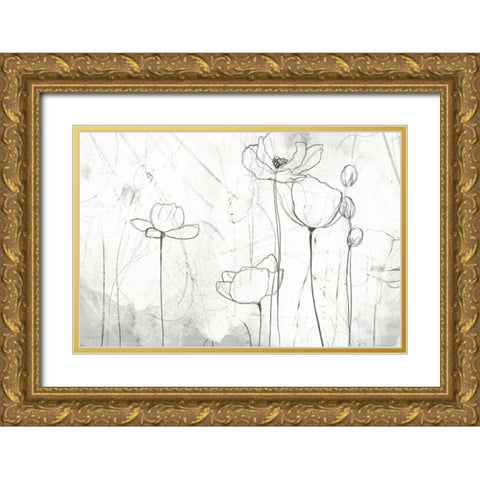 Poppy Sketches II Gold Ornate Wood Framed Art Print with Double Matting by Vess, June Erica