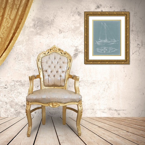 Yacht Sketches III Gold Ornate Wood Framed Art Print with Double Matting by Harper, Ethan