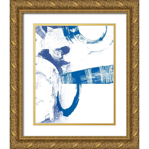 Blue Scribbles III Gold Ornate Wood Framed Art Print with Double Matting by Vision Studio