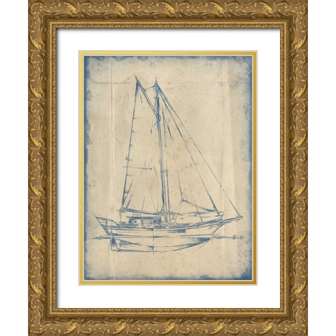 Yacht Blueprint III Gold Ornate Wood Framed Art Print with Double Matting by Harper, Ethan