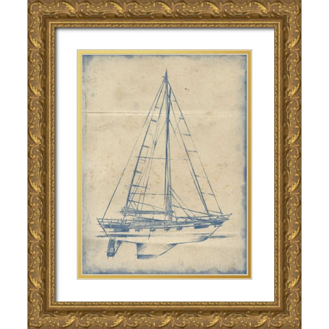 Yacht Blueprint IV Gold Ornate Wood Framed Art Print with Double Matting by Harper, Ethan