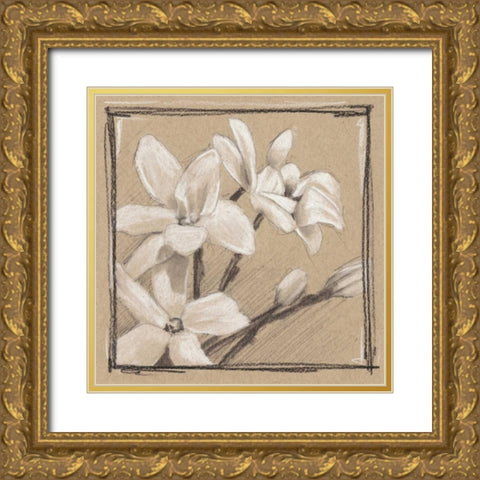 White Floral Study III Gold Ornate Wood Framed Art Print with Double Matting by Harper, Ethan