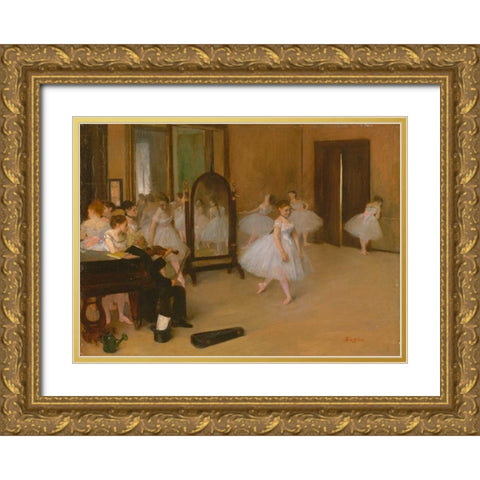 The Dancing Class Gold Ornate Wood Framed Art Print with Double Matting by Degas, Edgar