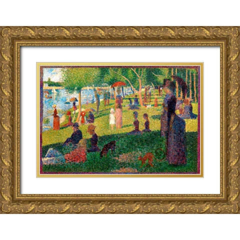 A Sunday on La Grande Jatte Gold Ornate Wood Framed Art Print with Double Matting by Seurat, Georges