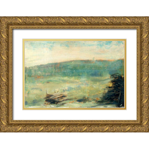 Landscape at Saint-Ouen Gold Ornate Wood Framed Art Print with Double Matting by Seurat, Georges