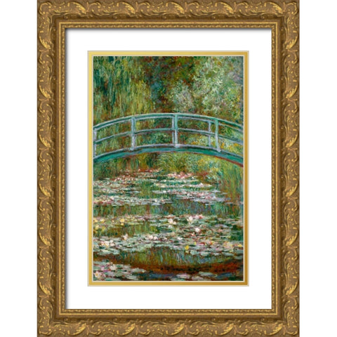 Bridge over a Pond of Water Lilies Gold Ornate Wood Framed Art Print with Double Matting by Monet, Claude