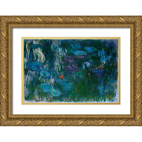 Water Lilies II Gold Ornate Wood Framed Art Print with Double Matting by Monet, Claude