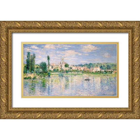 Vetheuil in Summer Gold Ornate Wood Framed Art Print with Double Matting by Monet, Claude