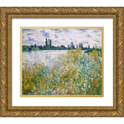 Lle aux Fleurs near Vetheuil Gold Ornate Wood Framed Art Print with Double Matting by Monet, Claude