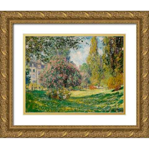Landscape-The Parc Monceau Gold Ornate Wood Framed Art Print with Double Matting by Monet, Claude