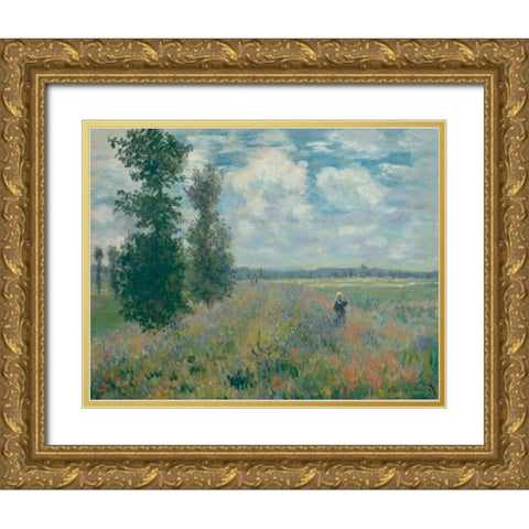 Poppy Fields near Argenteuil Gold Ornate Wood Framed Art Print with Double Matting by Monet, Claude