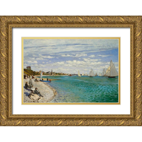Regatta at Sainte- Adresse Gold Ornate Wood Framed Art Print with Double Matting by Monet, Claude