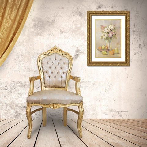 Still Life Study Flowers and Fruit I Gold Ornate Wood Framed Art Print with Double Matting by OToole, Tim
