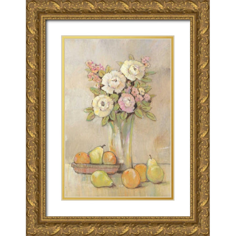 Still Life Study Flowers and Fruit I Gold Ornate Wood Framed Art Print with Double Matting by OToole, Tim