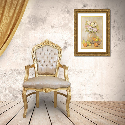 Still Life Study Flowers and Fruit II Gold Ornate Wood Framed Art Print with Double Matting by OToole, Tim
