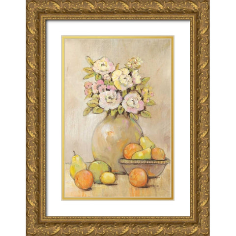 Still Life Study Flowers and Fruit II Gold Ornate Wood Framed Art Print with Double Matting by OToole, Tim