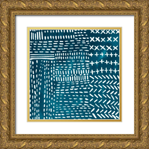 Sashiko Stitches IV Gold Ornate Wood Framed Art Print with Double Matting by Zarris, Chariklia
