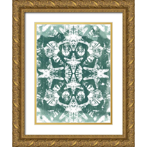 Sea Green Kaleidoscope I Gold Ornate Wood Framed Art Print with Double Matting by Vess, June Erica