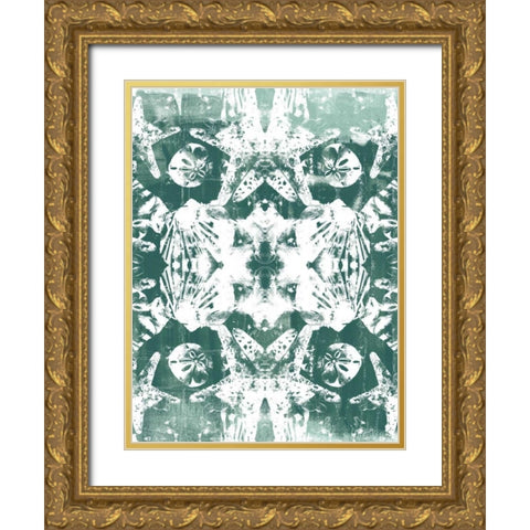 Sea Green Kaleidoscope III Gold Ornate Wood Framed Art Print with Double Matting by Vess, June Erica