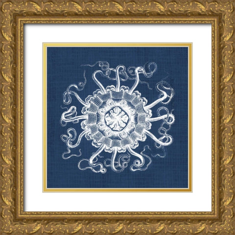 Sea Anemone on Indigo I Gold Ornate Wood Framed Art Print with Double Matting by Vision Studio