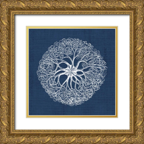 Sea Anemone on Indigo II Gold Ornate Wood Framed Art Print with Double Matting by Vision Studio