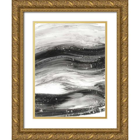 Black Waves II Gold Ornate Wood Framed Art Print with Double Matting by Harper, Ethan