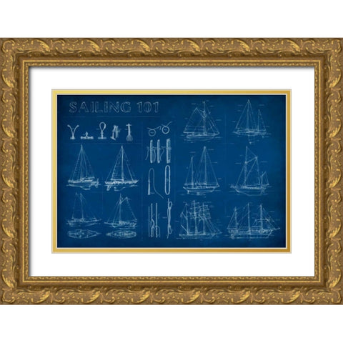 Sailing Infograph Gold Ornate Wood Framed Art Print with Double Matting by Harper, Ethan